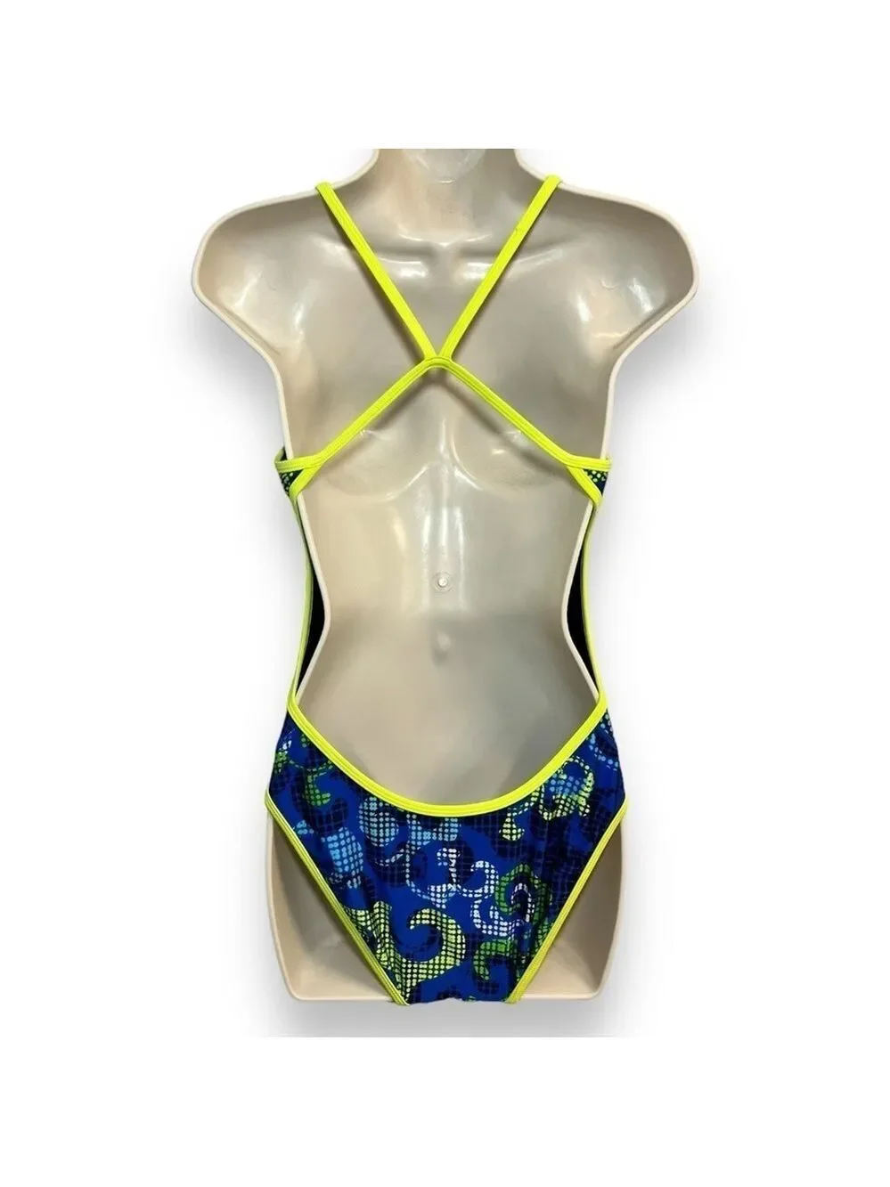 Nike Women’s Cut Out One Piece Swimsuit Blue Yellow Size 32